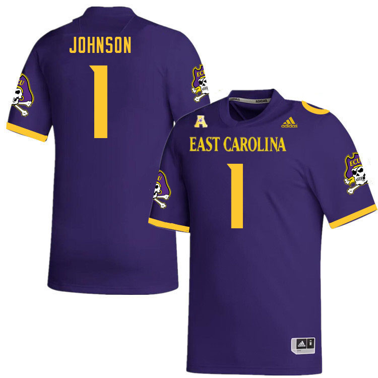 Men #1 Jaylen Johnson ECU Pirates 2023 College Football Jerseys Stitched-Purple